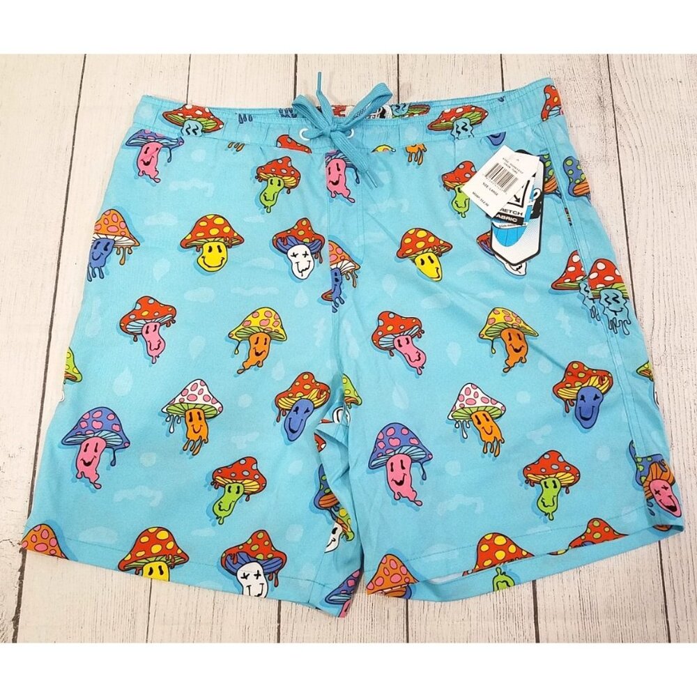 Fresh Prints of Bel-Air Mushroom Print Mesh Lined Swim Shorts Mens Large